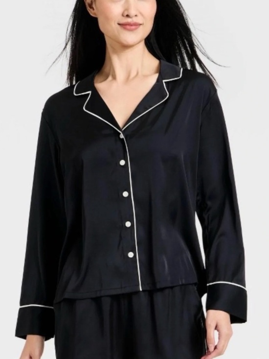 Auden Other - NWT Auden Luxury Collection Satin Notch Collar Pajama Top Black XS